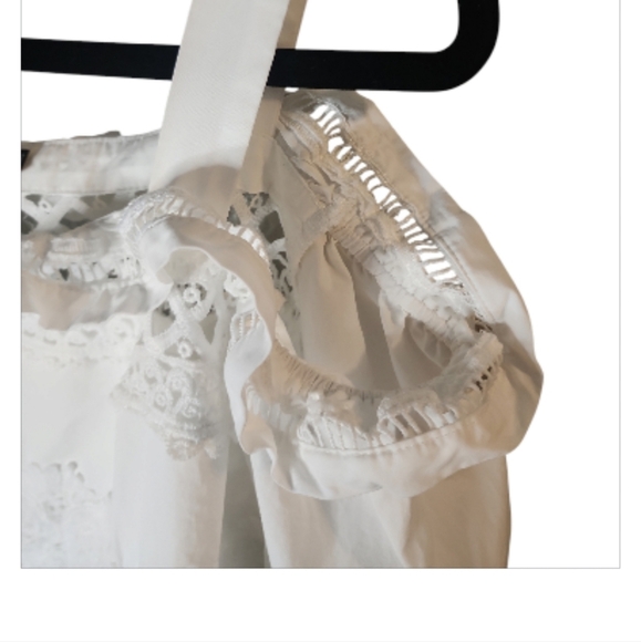 Ina Anthropologie Dress White Off Shoulder Embroidered Med Coastal Cottage Core - Picture 8 of 13